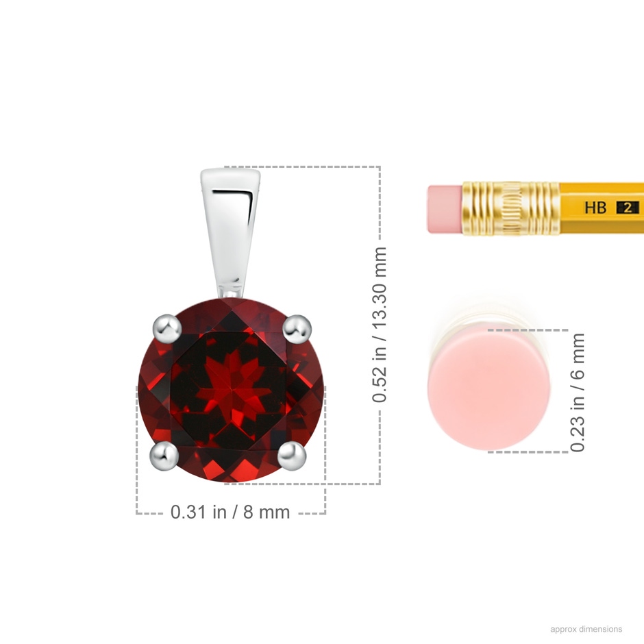 8mm AAAA Classic Prong-Set Round Garnet Solitaire Pendant in S999 Silver ruler