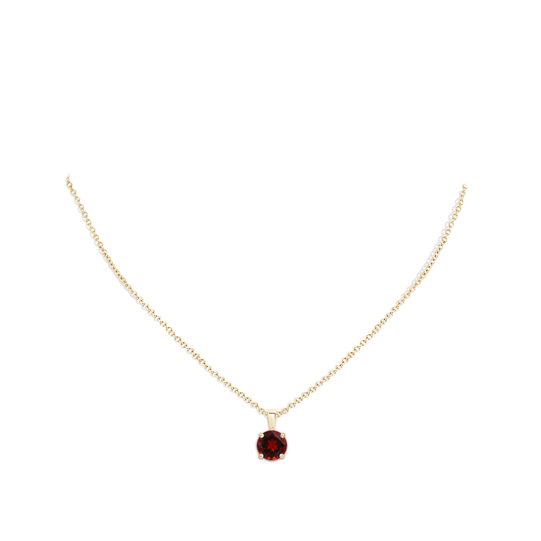 8mm AAAA Classic Prong-Set Round Garnet Solitaire Pendant in Yellow Gold - body_neck