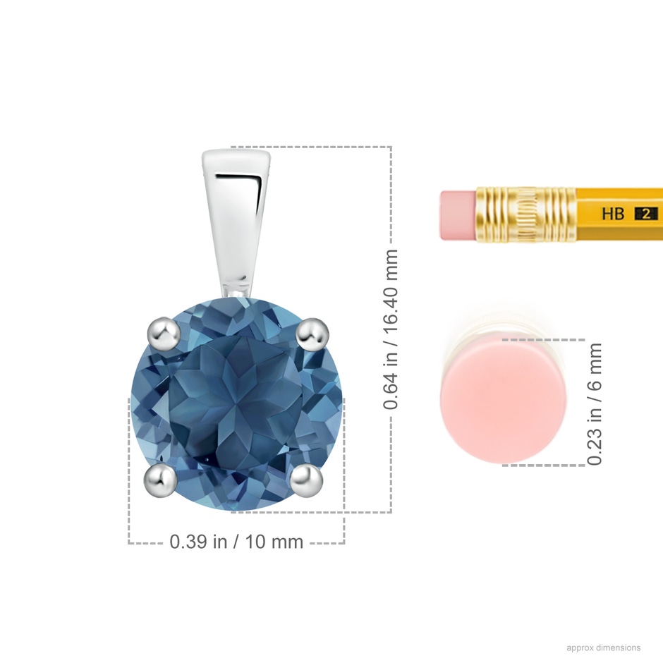 10mm A Classic Prong-Set Round London Blue Topaz Solitaire Pendant in P950 Platinum ruler