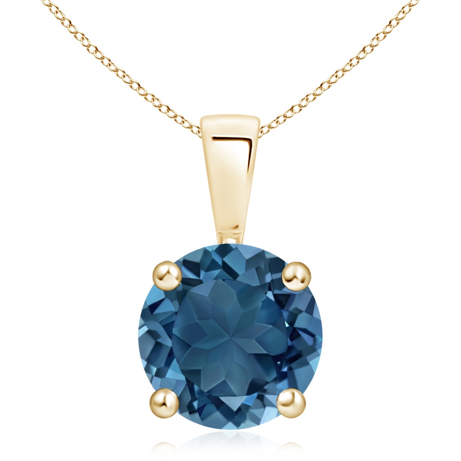 10mm AA Classic Prong-Set Round London Blue Topaz Solitaire Pendant in Yellow Gold 