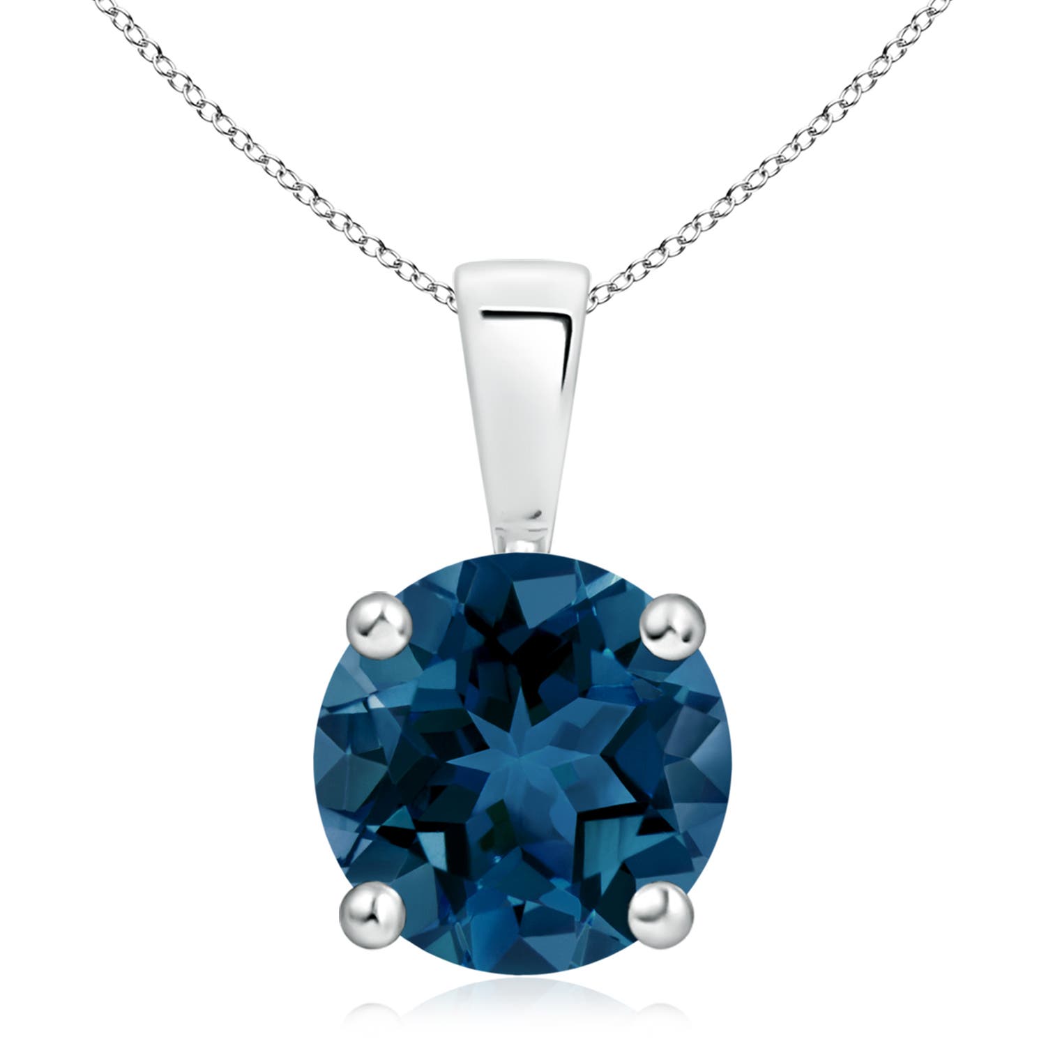 10mm AAA Classic Prong-Set Round London Blue Topaz Solitaire Pendant in 18K White Gold