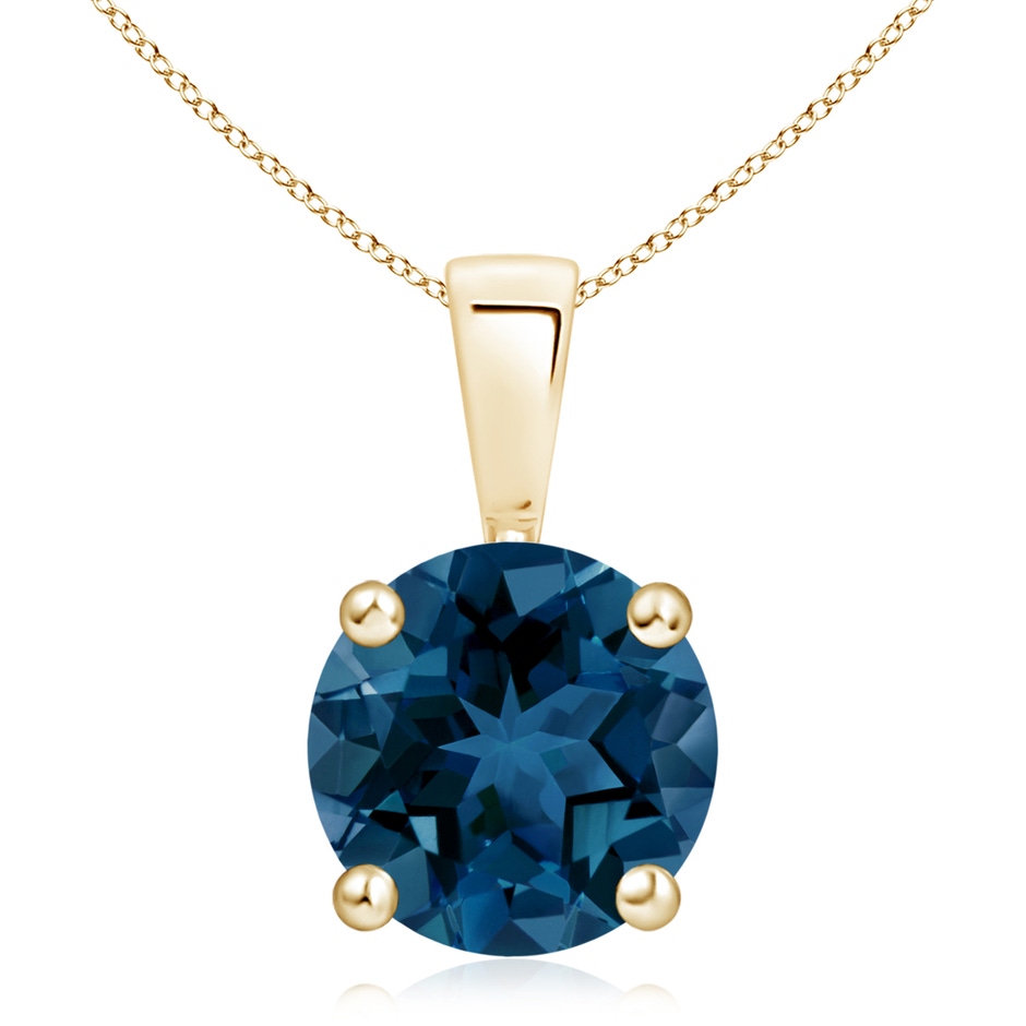 10mm AAA Classic Prong-Set Round London Blue Topaz Solitaire Pendant in Yellow Gold 