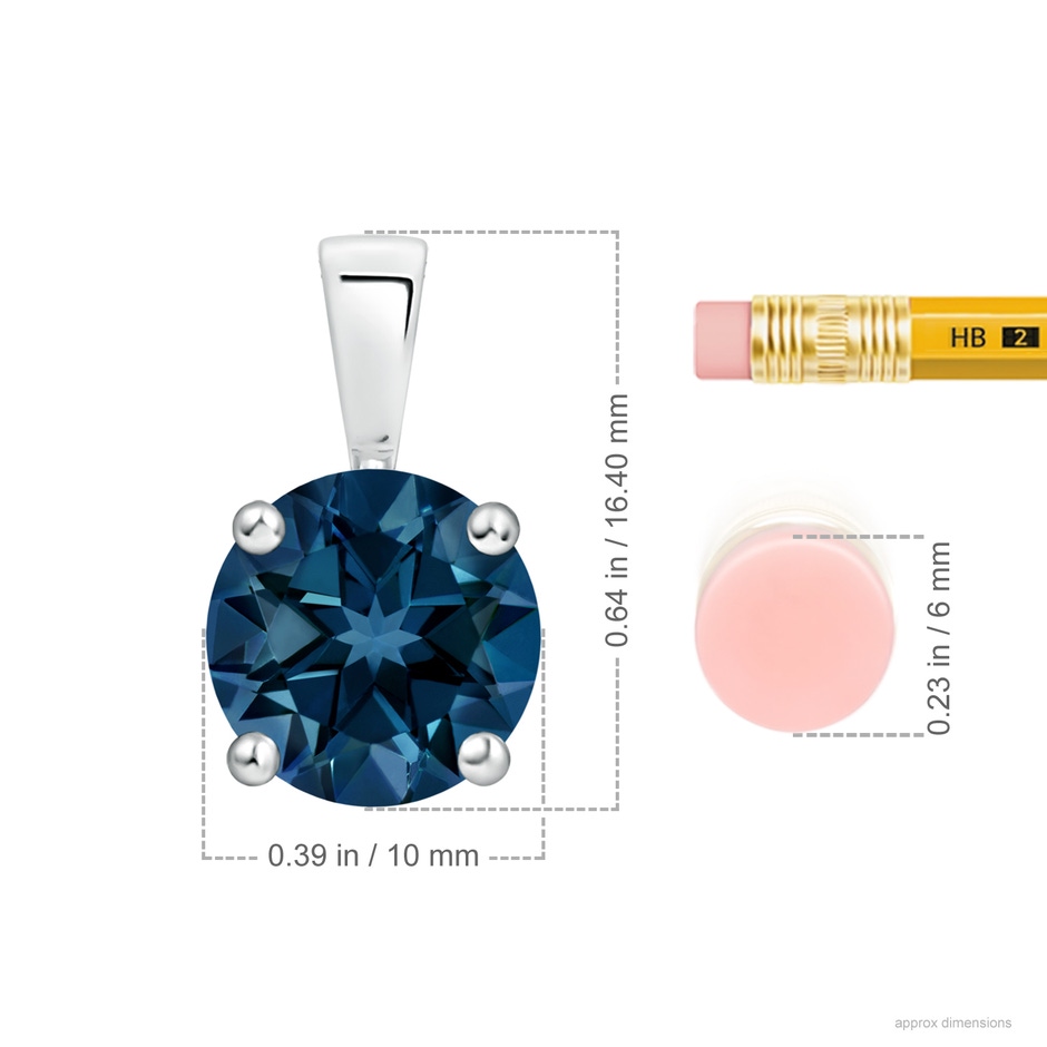10mm AAAA Classic Prong-Set Round London Blue Topaz Solitaire Pendant in P950 Platinum ruler