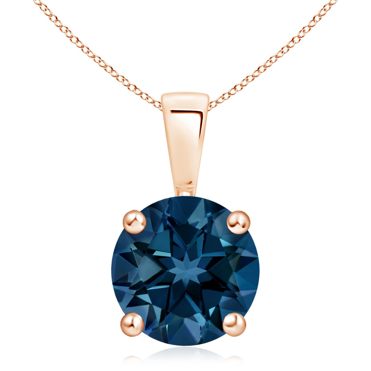 10mm AAAA Classic Prong-Set Round London Blue Topaz Solitaire Pendant in Rose Gold