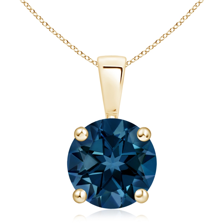 10mm AAAA Classic Prong-Set Round London Blue Topaz Solitaire Pendant in Yellow Gold 