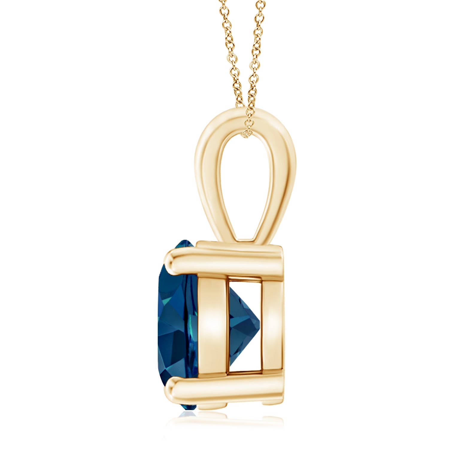 10mm AAAA Classic Prong-Set Round London Blue Topaz Solitaire Pendant in Yellow Gold