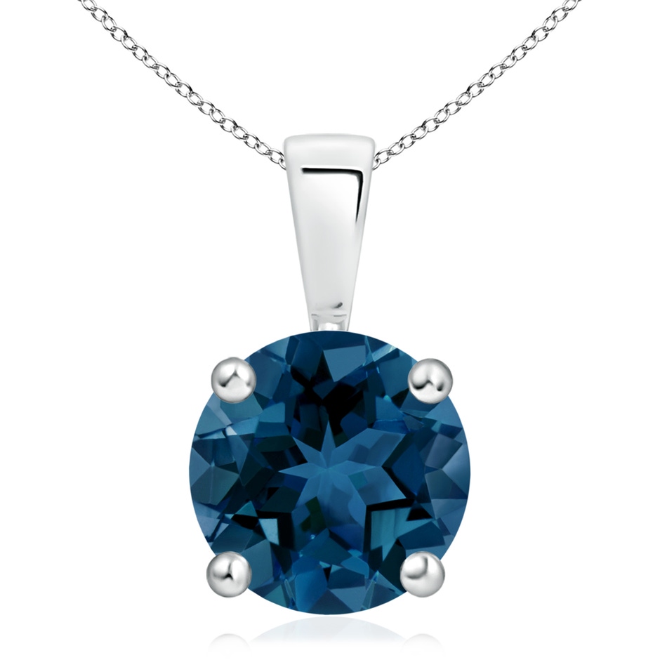11mm AAA Classic Prong-Set Round London Blue Topaz Solitaire Pendant in White Gold 