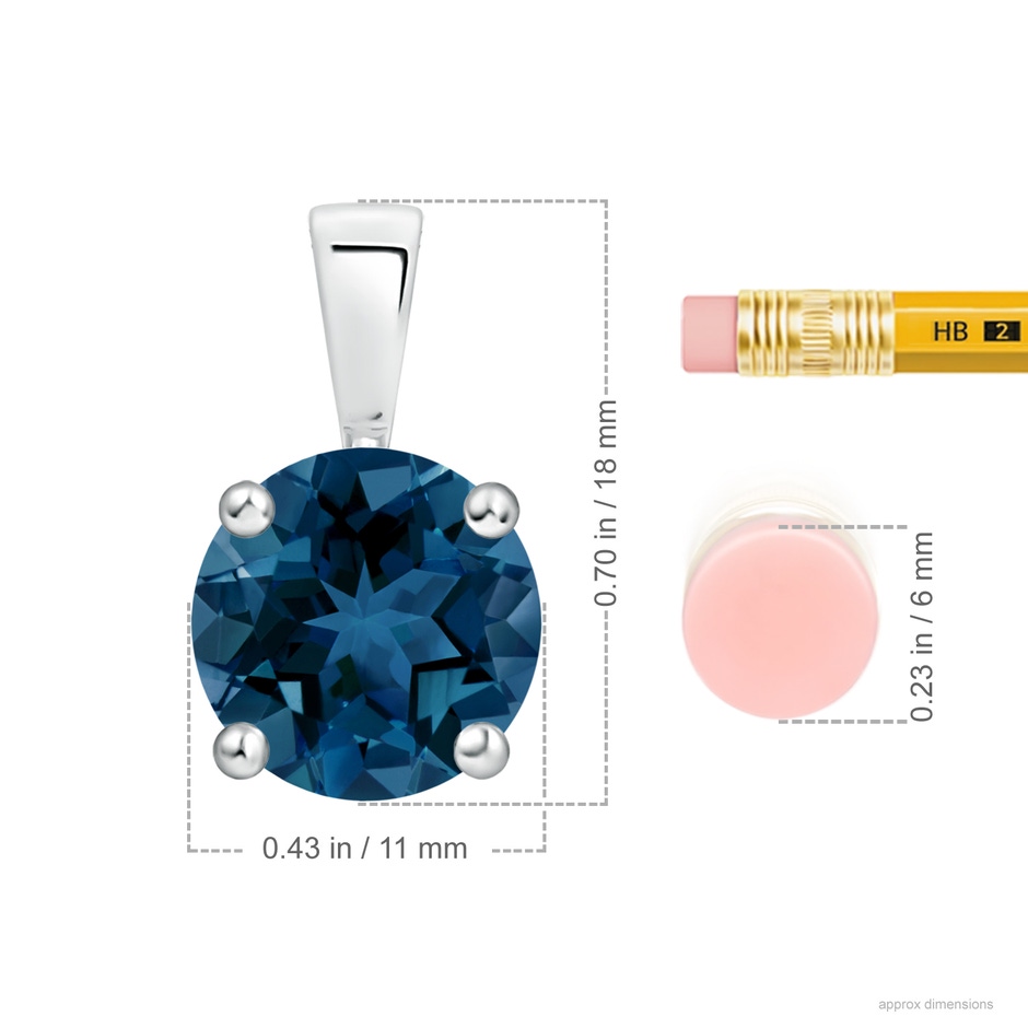 11mm AAA Classic Prong-Set Round London Blue Topaz Solitaire Pendant in White Gold ruler