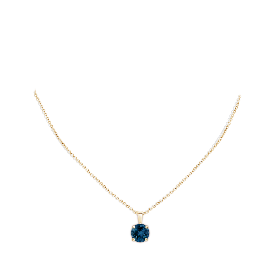 11mm AAA Classic Prong-Set Round London Blue Topaz Solitaire Pendant in Yellow Gold pen