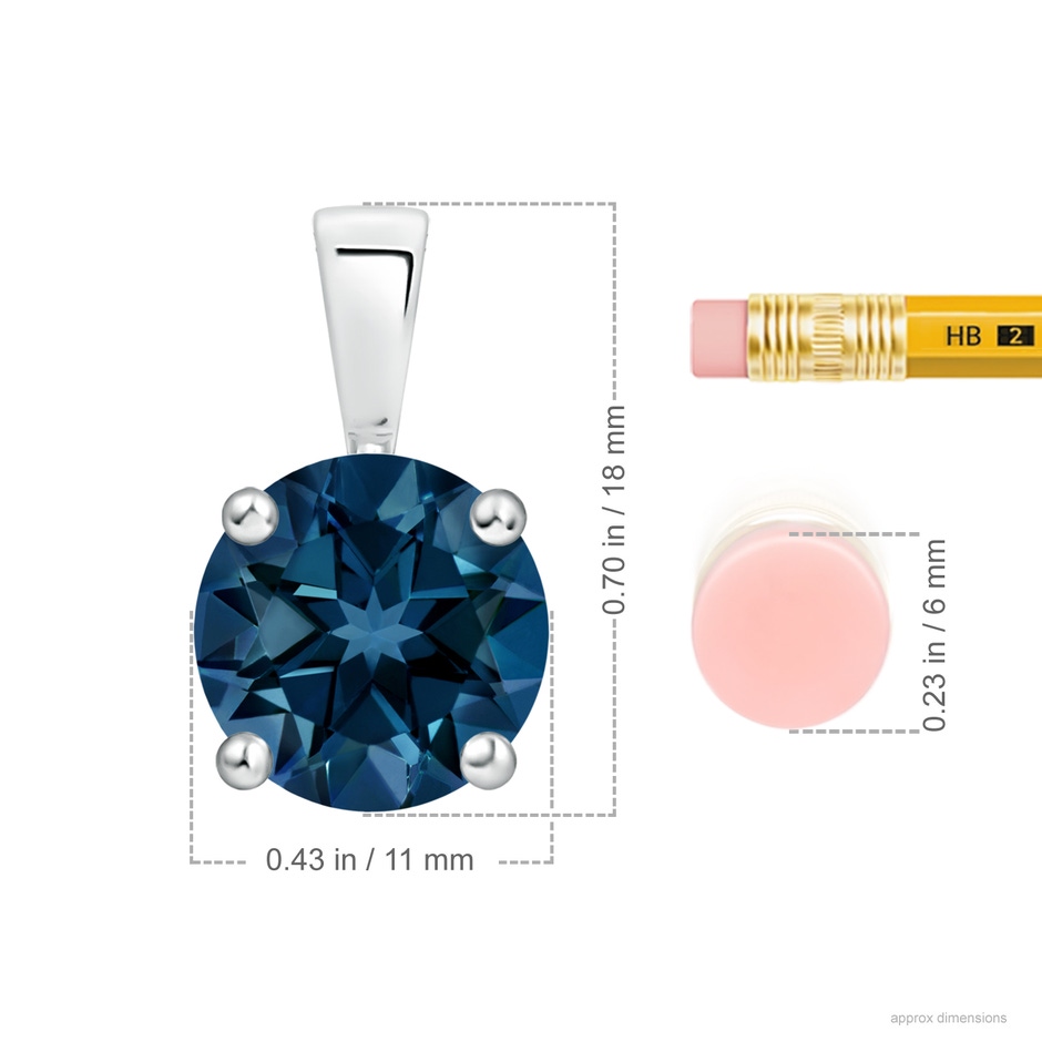 11mm AAAA Classic Prong-Set Round London Blue Topaz Solitaire Pendant in 18K White Gold ruler