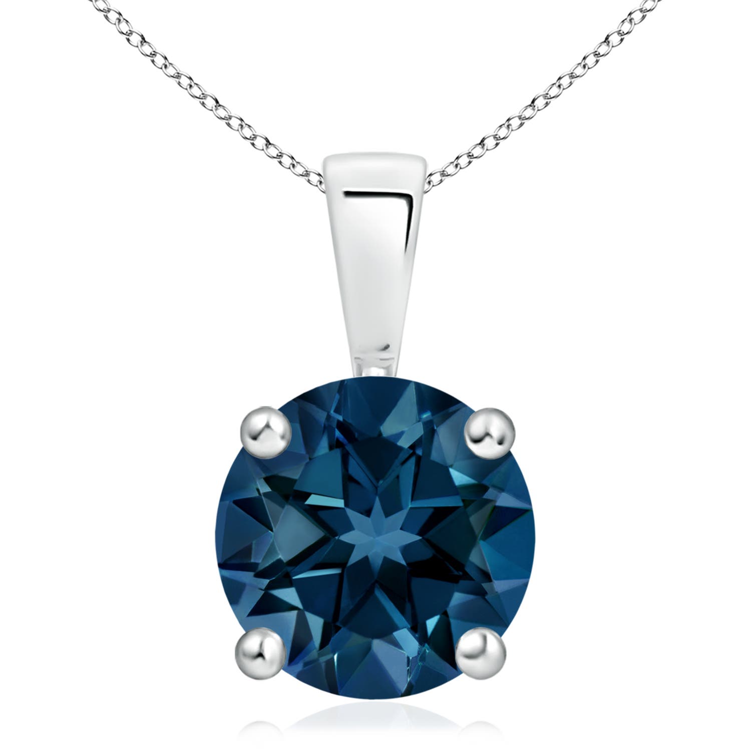 11mm AAAA Classic Prong-Set Round London Blue Topaz Solitaire Pendant in White Gold