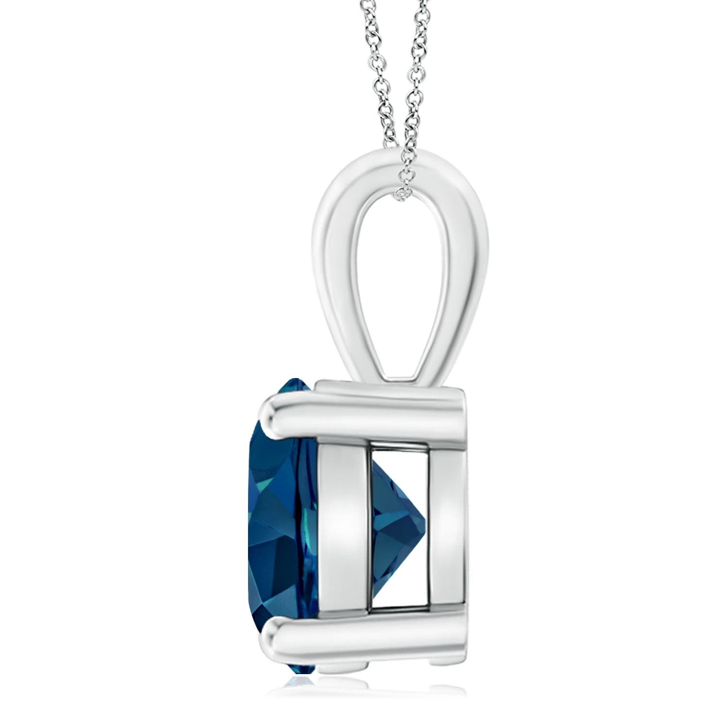 11mm AAAA Classic Prong-Set Round London Blue Topaz Solitaire Pendant in White Gold