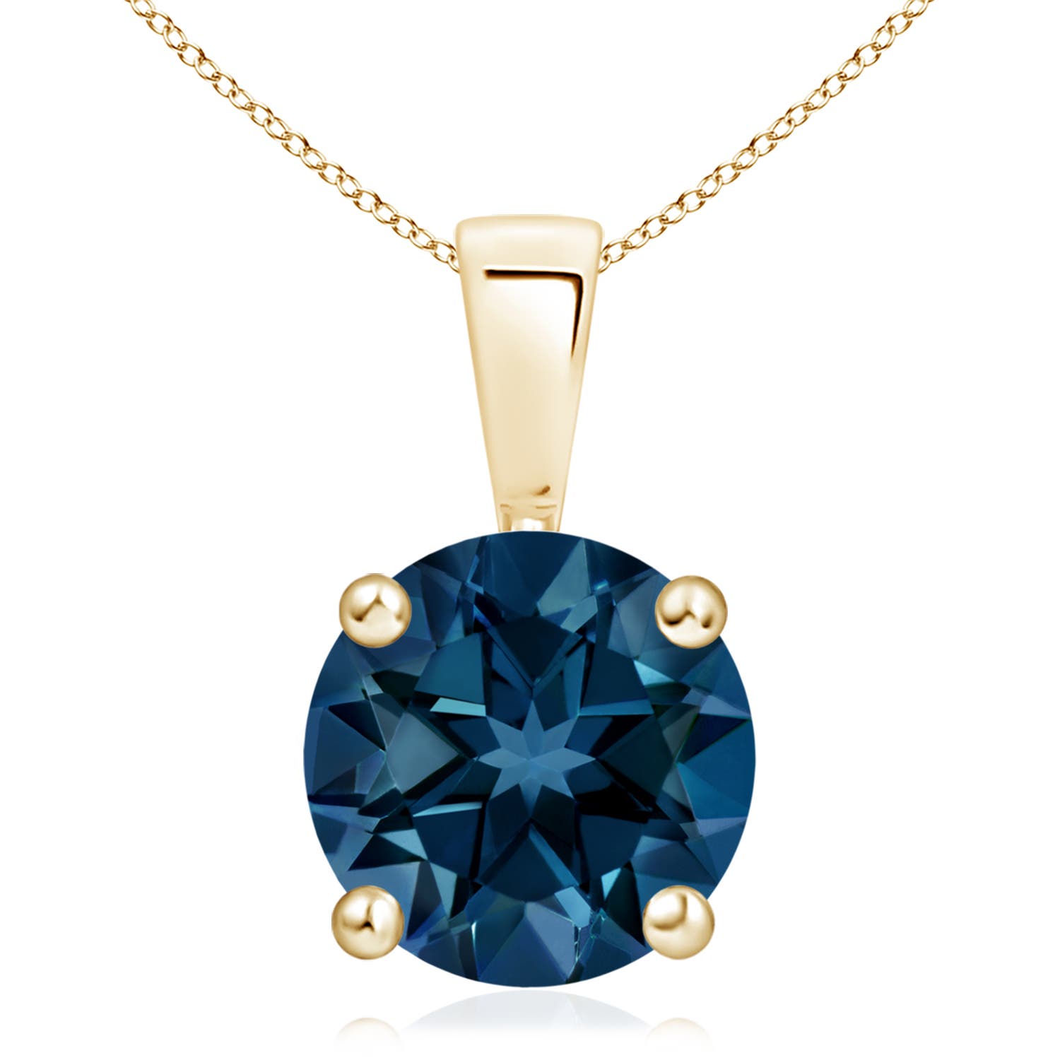 11mm AAAA Classic Prong-Set Round London Blue Topaz Solitaire Pendant in Yellow Gold