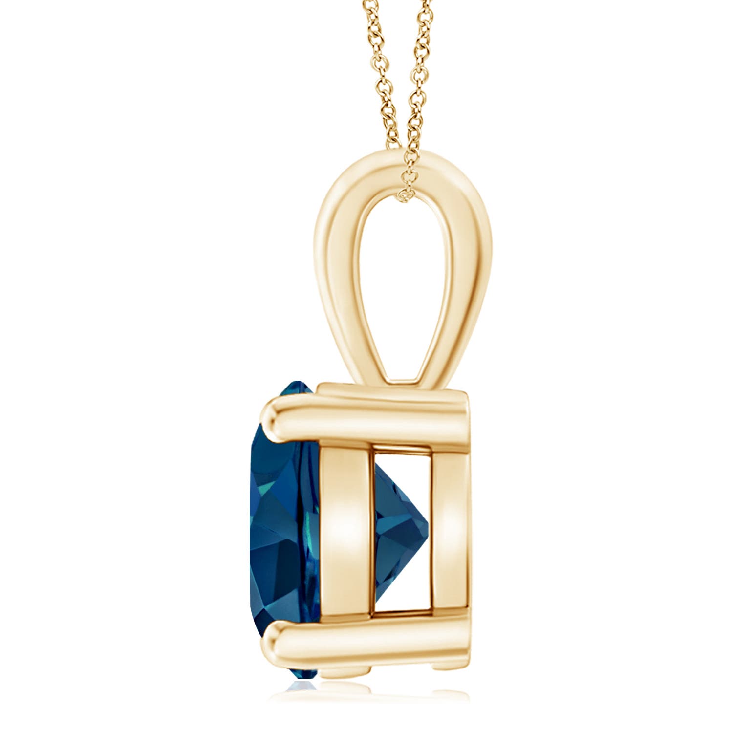 11mm AAAA Classic Prong-Set Round London Blue Topaz Solitaire Pendant in Yellow Gold