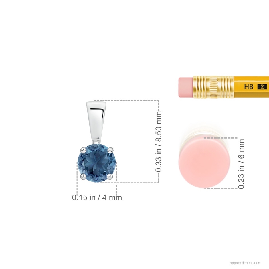 4mm A Classic Prong-Set Round London Blue Topaz Solitaire Pendant in S999 Silver ruler