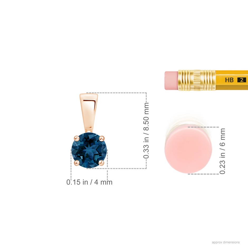4mm AAA Classic Prong-Set Round London Blue Topaz Solitaire Pendant in Rose Gold ruler