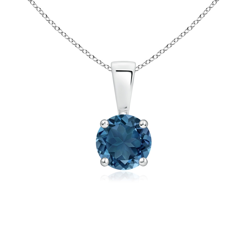 5mm AA Classic Prong-Set Round London Blue Topaz Solitaire Pendant in White Gold 