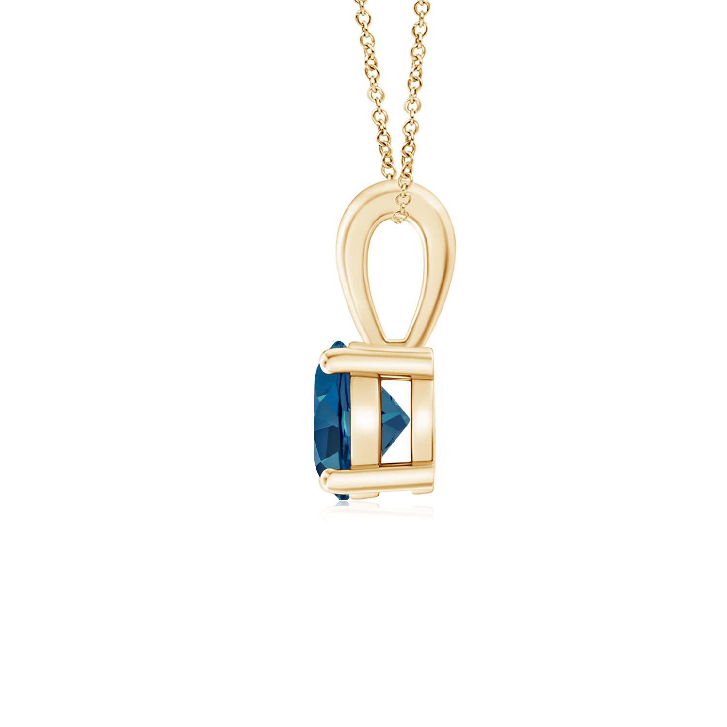 5mm AAA Classic Prong-Set Round London Blue Topaz Solitaire Pendant in Yellow Gold - side 3