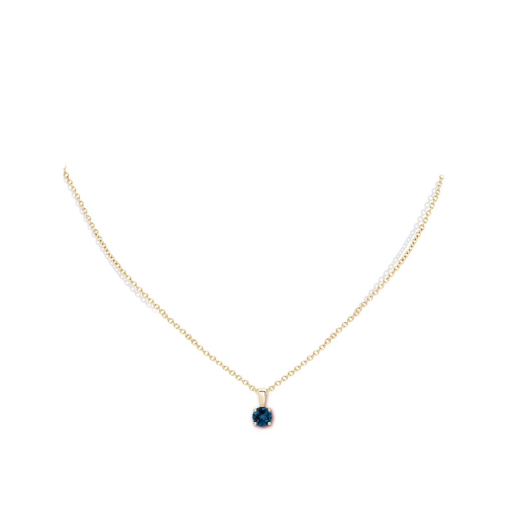 5mm AAA Classic Round London Blue Topaz Solitaire Pendant in Yellow Gold Body-Neck