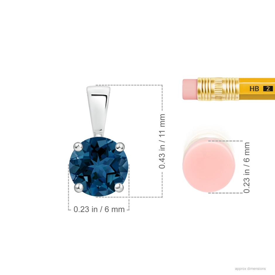 6mm AAA Classic Prong-Set Round London Blue Topaz Solitaire Pendant in White Gold ruler