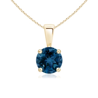 6mm AAA Classic Prong-Set Round London Blue Topaz Solitaire Pendant in Yellow Gold