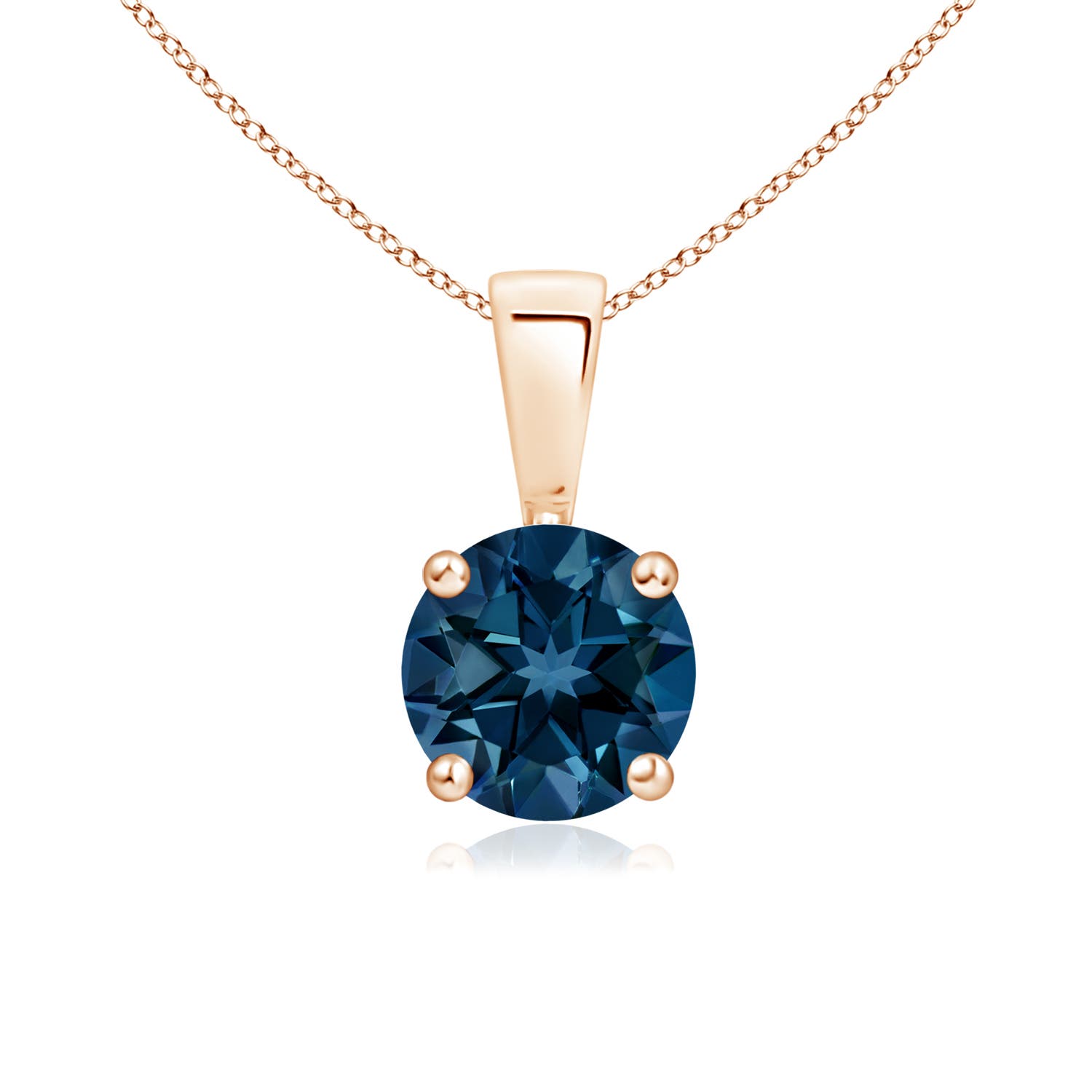 0.95 Ct London Blue Topaz Round Shape Pendant Necklace in 14K Solid Gold (AAAA)