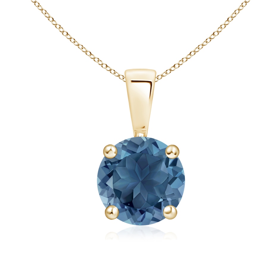 7mm A Classic Prong-Set Round London Blue Topaz Solitaire Pendant in Yellow Gold 