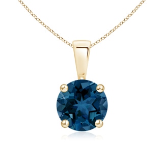 7mm AAA Classic Prong-Set Round London Blue Topaz Solitaire Pendant in Yellow Gold