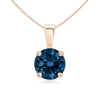 7mm AAAA Classic Prong-Set Round London Blue Topaz Solitaire Pendant in Rose Gold