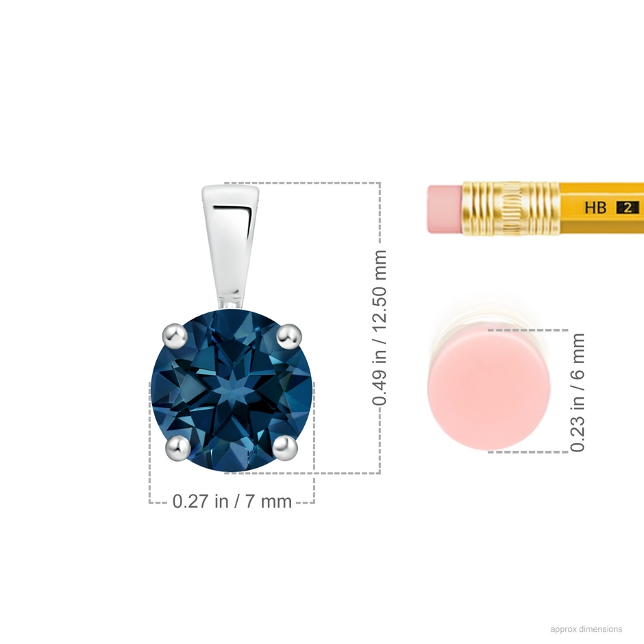 7mm AAAA Classic Prong-Set Round London Blue Topaz Solitaire Pendant in White Gold ruler