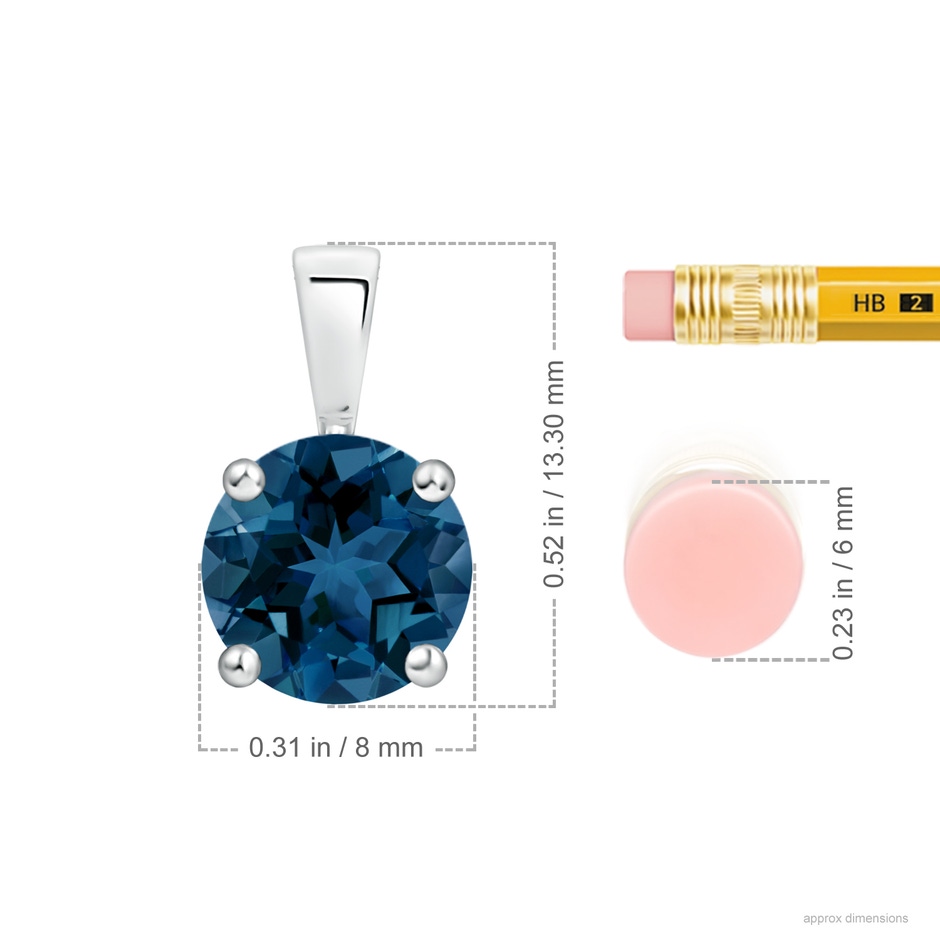 8mm AAA Classic Prong-Set Round London Blue Topaz Solitaire Pendant in White Gold ruler