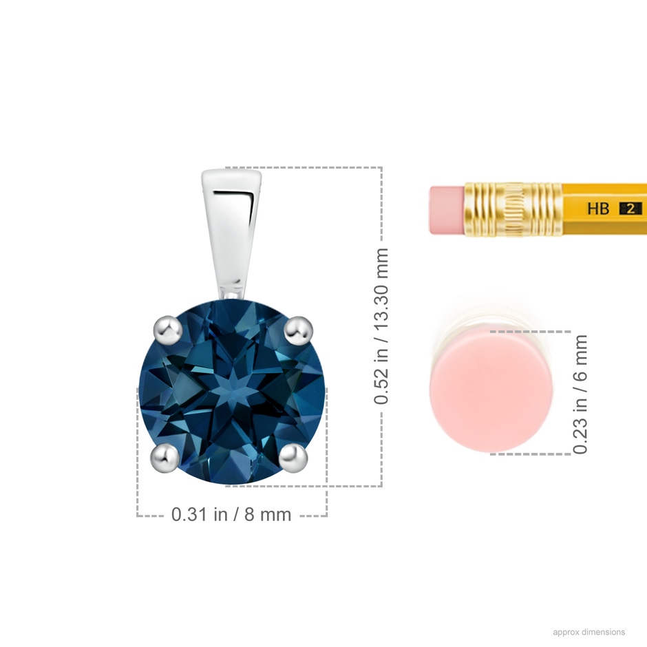 8mm AAAA Classic Prong-Set Round London Blue Topaz Solitaire Pendant in S999 Silver ruler