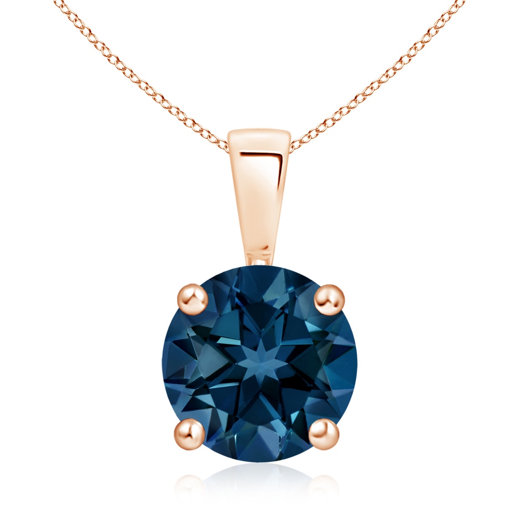 9mm AAAA Classic Prong-Set Round London Blue Topaz Solitaire Pendant in Rose Gold
