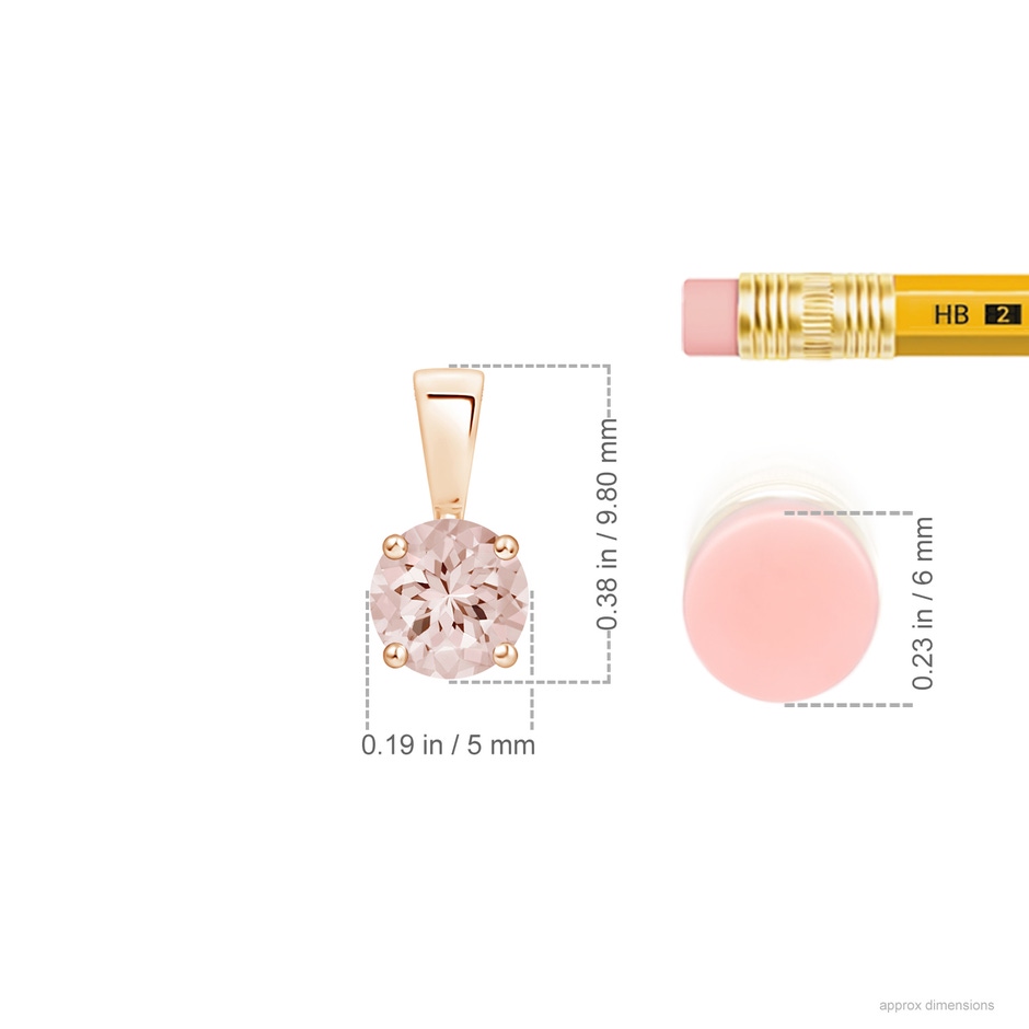 5mm AA Classic Prong-Set Round Morganite Solitaire Pendant in Rose Gold ruler