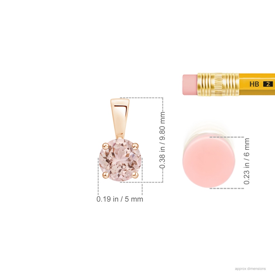 5mm AAA Classic Prong-Set Round Morganite Solitaire Pendant in 9K Rose Gold ruler