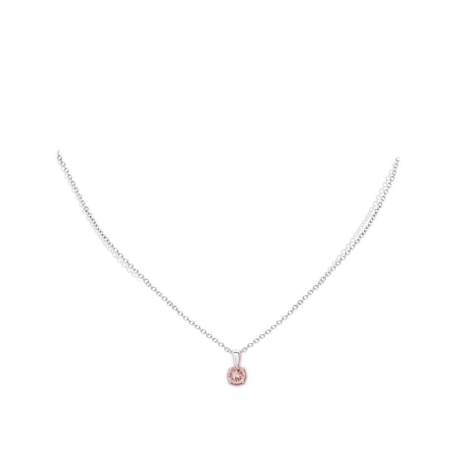 5mm AAAA Classic Round Morganite Solitaire Pendant in 10K White Gold body-neck