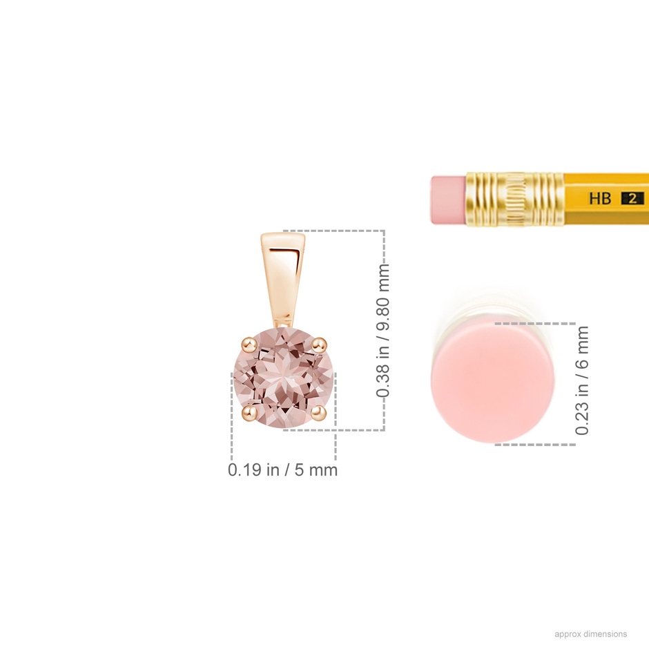 5mm AAAA Classic Prong-Set Round Morganite Solitaire Pendant in 9K Rose Gold ruler