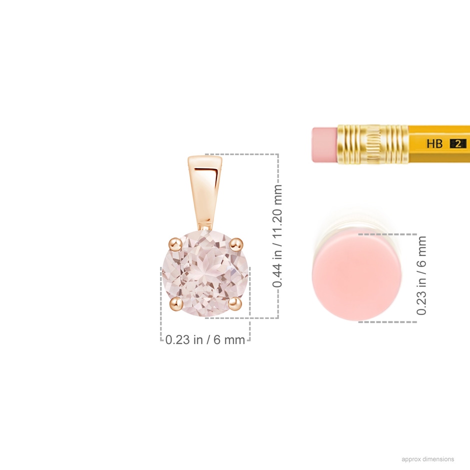 6mm A Classic Prong-Set Round Morganite Solitaire Pendant in 9K Rose Gold ruler