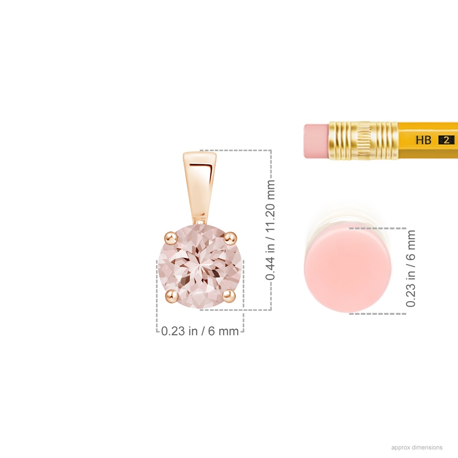 6mm AA Classic Prong-Set Round Morganite Solitaire Pendant in Rose Gold ruler