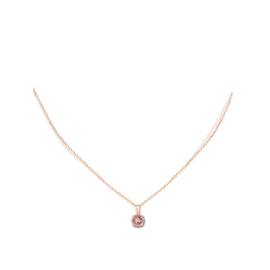 6mm AAAA Classic Round Morganite Solitaire Pendant in Rose Gold body-neck