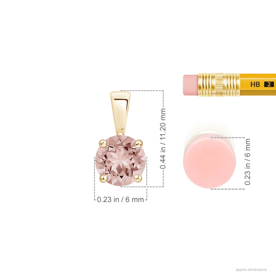 6mm AAAA Classic Prong-Set Round Morganite Solitaire Pendant in Yellow Gold ruler