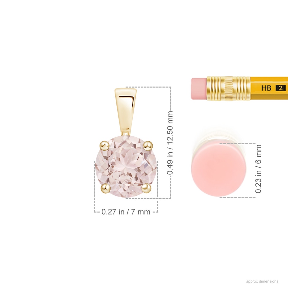 7mm A Classic Prong-Set Round Morganite Solitaire Pendant in Yellow Gold ruler