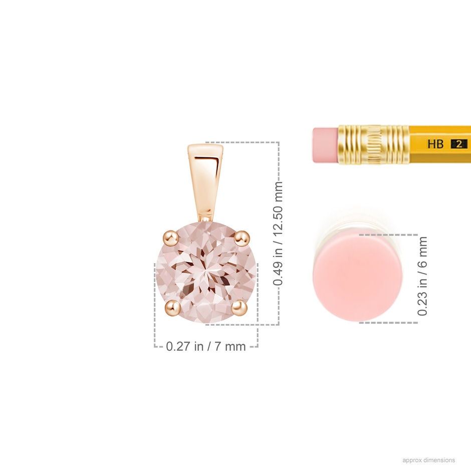 7mm AA Classic Prong-Set Round Morganite Solitaire Pendant in 9K Rose Gold ruler