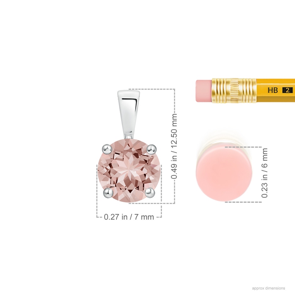 7mm AAAA Classic Prong-Set Round Morganite Solitaire Pendant in P950 Platinum ruler