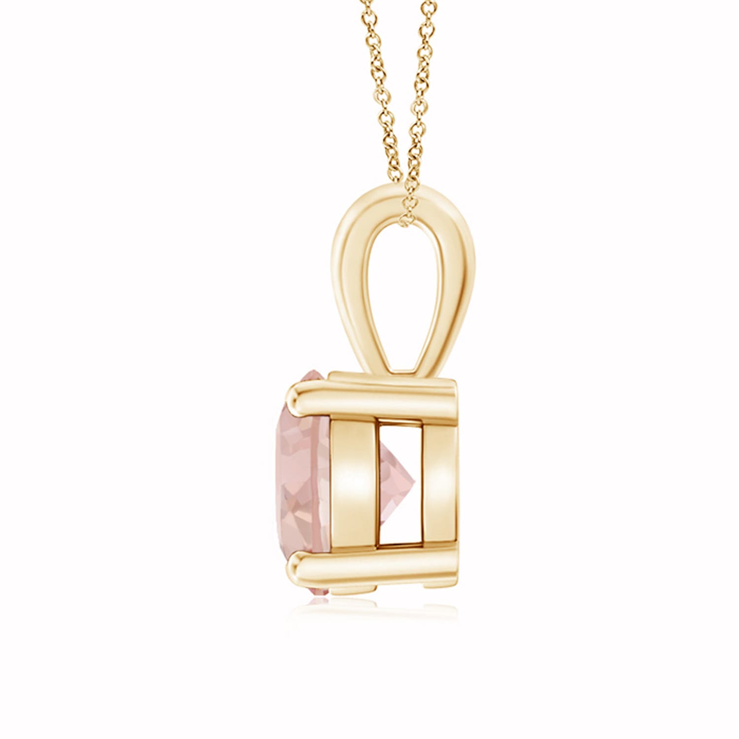 7mm AAAA Classic Prong-Set Round Morganite Solitaire Pendant in Yellow Gold - side 3