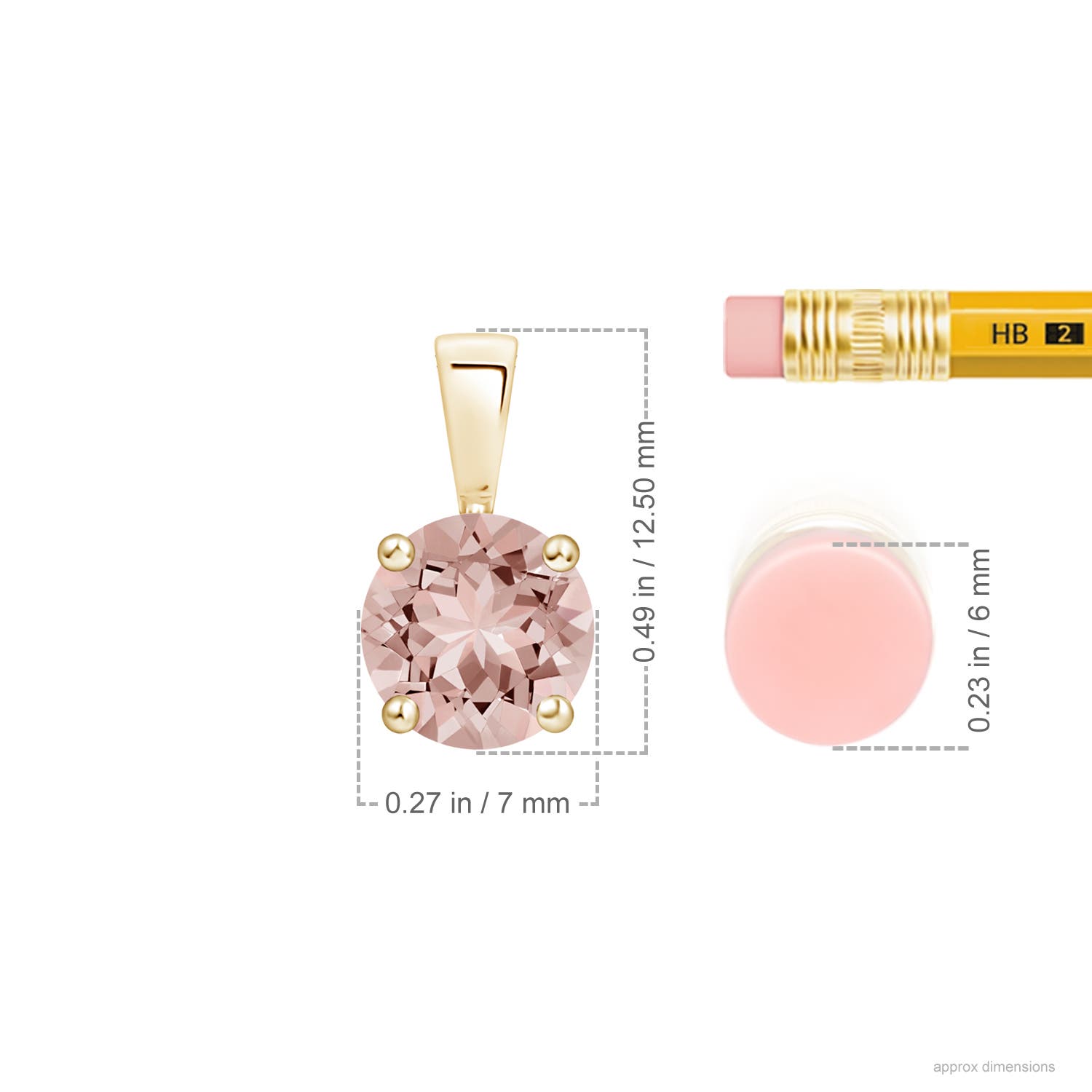 7mm AAAA Classic Prong-Set Round Morganite Solitaire Pendant in Yellow Gold - ruler