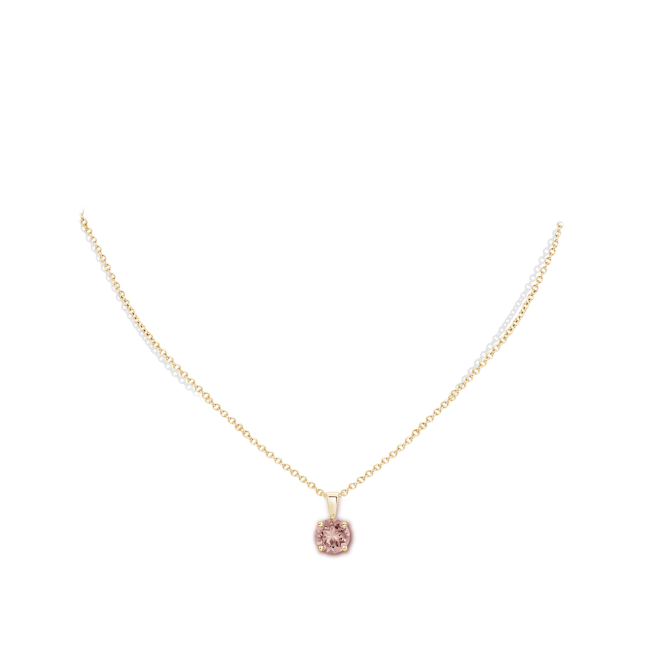 7mm AAAA Classic Round Morganite Solitaire Pendant in Yellow Gold body-neck