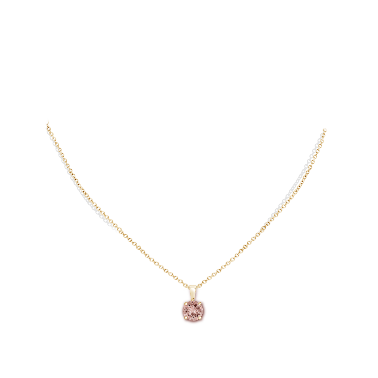 7mm AAAA Classic Prong-Set Round Morganite Solitaire Pendant in Yellow Gold - body_neck