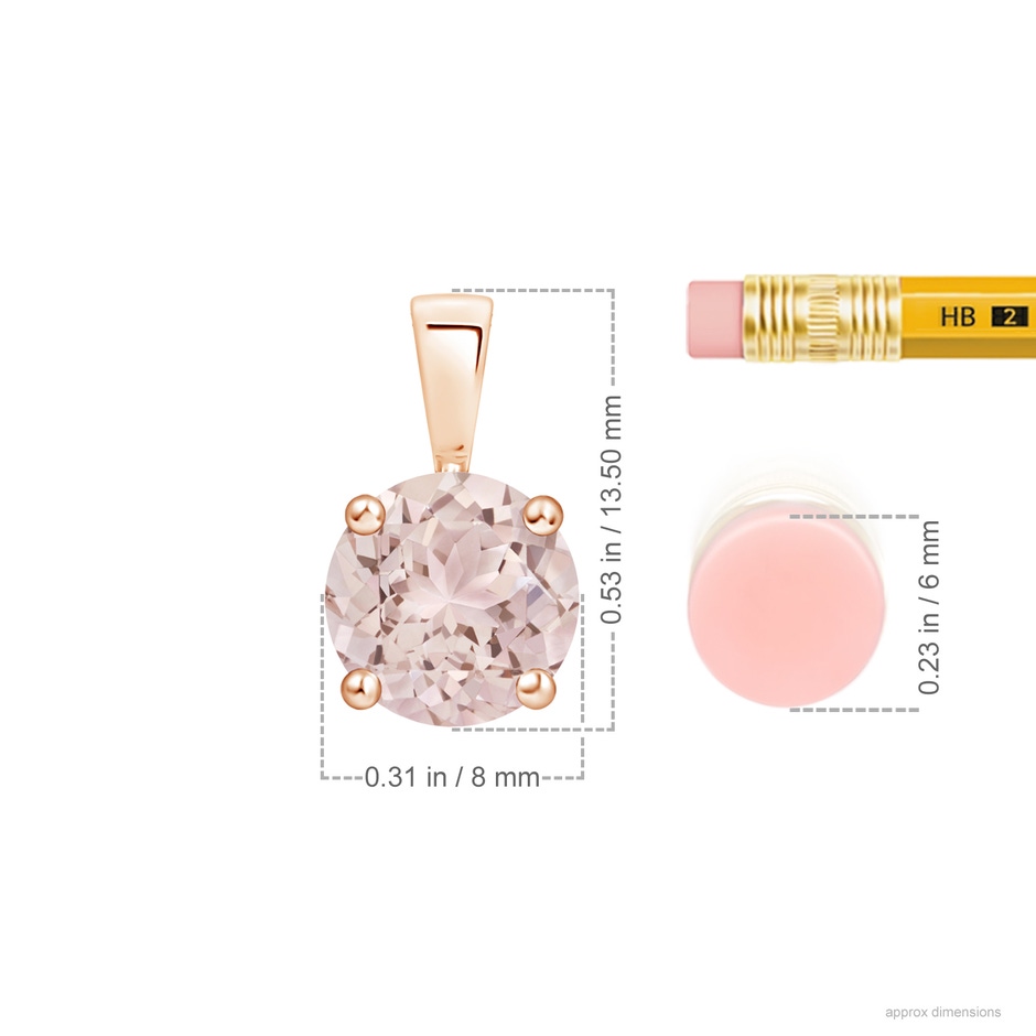 8mm A Classic Prong-Set Round Morganite Solitaire Pendant in Rose Gold ruler