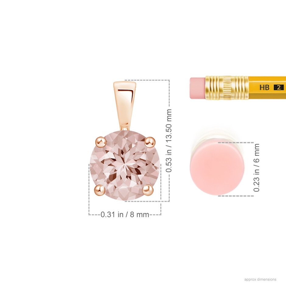 8mm AA Classic Prong-Set Round Morganite Solitaire Pendant in Rose Gold ruler